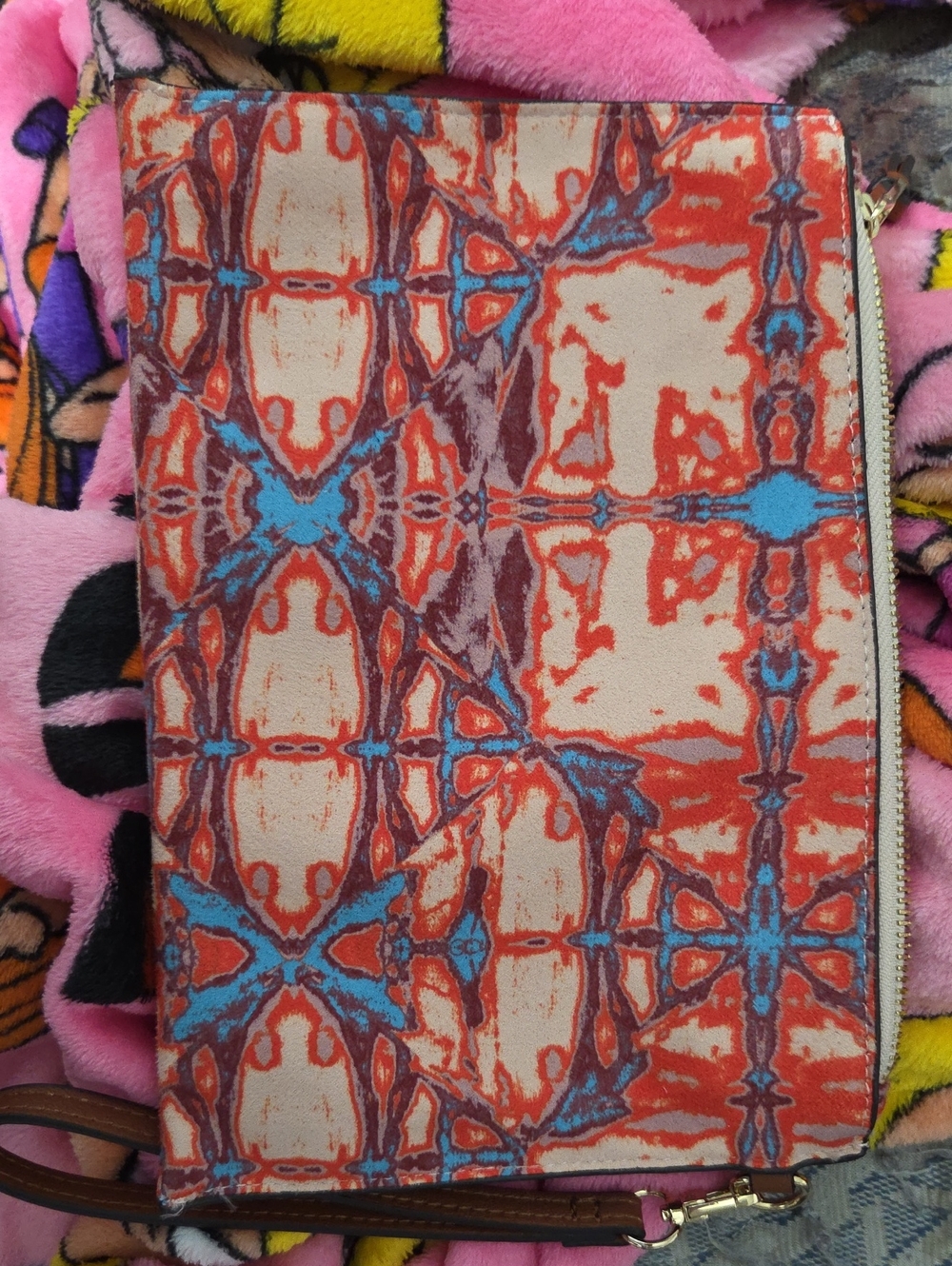 INC International Concepts Multicolor Printed Wristlet with Brown Trim